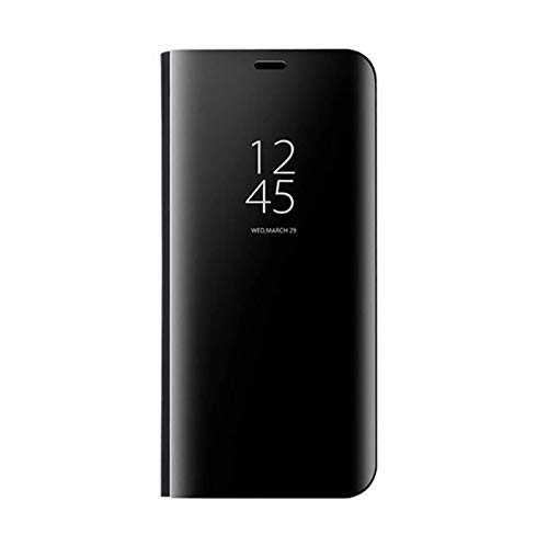 LEYAN Clear Smart View Funda para Samsung Galaxy S21 Ultra 5G, Carcasa de Cuero Espejo, Elegante Mirror Plating Flip Folio Cover Case con Soporte Plegable - Negro