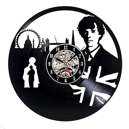 LKJHGU Reloj de Pared de Vinilo Sherlock Holmes, diseño Moderno, Tema de película de Detectives, Reloj de Vinilo Vintage, Reloj de Pared, decoración del hogar