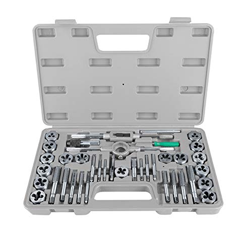 Llave de rosca, 40 piezas M3-M12 Tuerca de tornillo Juego de llaves y matrices con llaves y calibrador de roscas Caja de almacenamiento de herramientas manuales de servicio pesado Juego de llaves