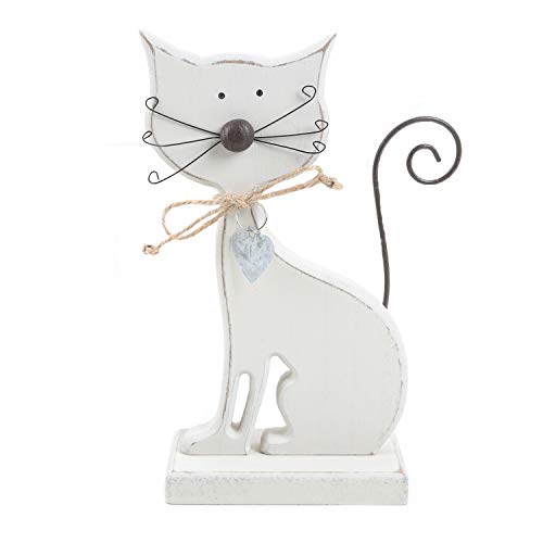 Logbuch-Verlag Gato de madera en color blanco, 18 cm, figura de gato para colocar de pie, decoración para gatos como regalo para los amantes de los gatos y los amantes de los gatos