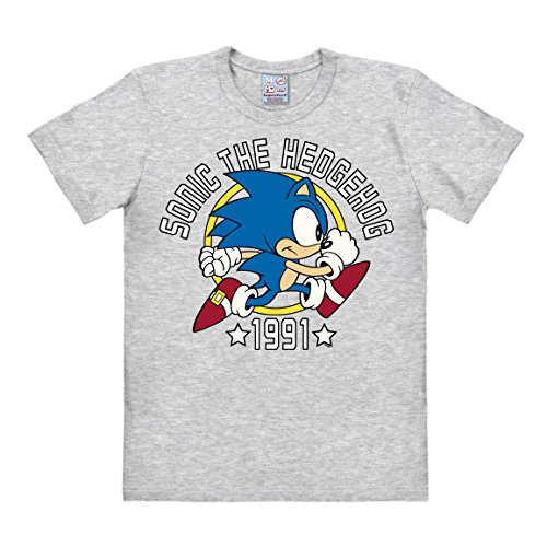 Logoshirt Nerd - Videojuego - Sonic The Hedgehog - 1991 - Camiseta Hombre - Gris Vigoré - Diseño Original con Licencia, Talla S
