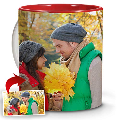 LolaPix Tazas de Desayuno Personalizadas con Foto. Regalos Personalizados con Foto. Taza Personalizada de Cerámica. Tazas con Color Interior Rojo