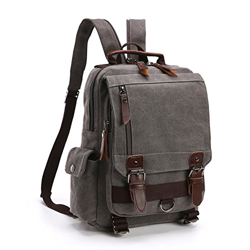 LOSMILE Mochila Hombres Mujer Lona Bolso de Bandolera La Bolsa de Mensajero Bolsa de Lona Bolsa de Hombro Messenger Bag Backpack. (Gris)