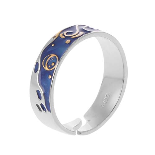 Losping Silver Rings S925 Silver Plated Van Gogh Starry Sky Open Lover Rings Band Romantic Jewelry