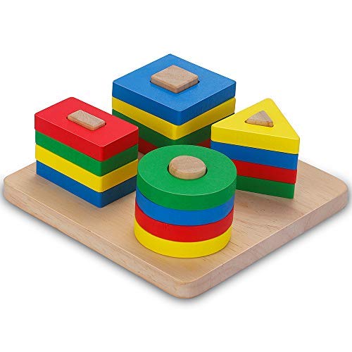 Madera Juguete de Apilamiento Arco Iris construcción Juego Aprendizaje Juguete Montessori Geometría Bloques de Construcción Juguetes Educativos para Niños Bebé