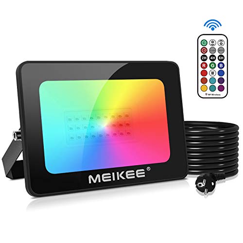 MEIKEE 15W Proyector led RGB en 16 opciones, 4 tipos de modos, Foco led exterior rgb de IP66, El día lluvioso también es adecuado para Navidad, bodas y otras decoraciones festivas