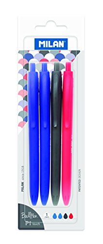 MILAN Boligrafos P1 Touch 1mm, 2 Azul, 1 Negro, 1 Rojo, Multicolor, Pequeño, 4