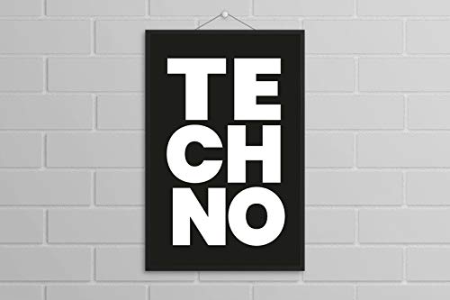 M&M Smartek Póster en A3 con el lema – TE CH NO – Techno – Divertido regalo signo Fun Party pared impresión con marco en blanco o negro (marco en negro)