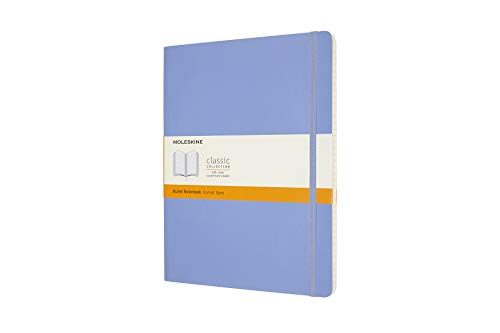 Moleskine - Cuaderno Clásico con Hojas de Rayas, Tapa Blanda y Cierre con Goma Elástica, Tamaño XL 19 x 25 cm, Color Azul Hortensia, 192 páginas