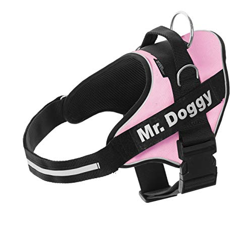Mr.Doggy Arnés Personalizado para Perros - Reflectante - Incluye 2 Etiquetas con Nombre - Todos los Tamaños - De Calidad y Resistente (XS 3-7,5KG, Rosa)
