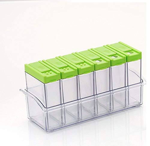 Multi Color Plastic Small Set of 6 Spice Boxes with Tray to Store Various Spices