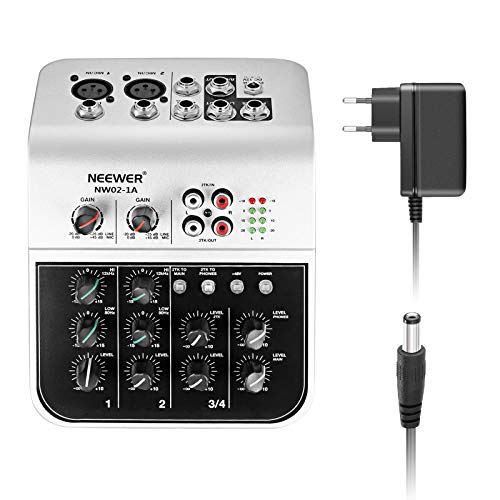 Neewer NW02-1A 4 Canales Mesa Consola de Mezclas Económico para Micrófono de Condensador, Mezclador de Aonido de Audio Compacto con 48V Phantom Power