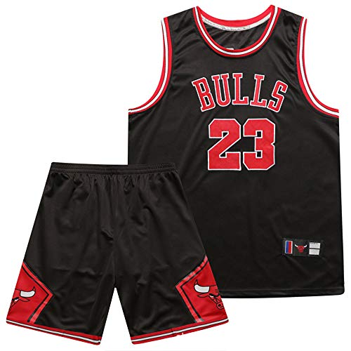Niños Camisetas De Baloncesto para Hombre, NBA Michael Jordan #23 Chicago Bulls Trajes Verano Retro, Kits De Uniformes De Baloncesto Top+Conjunto De Pantalones Cortos,Negro,XS