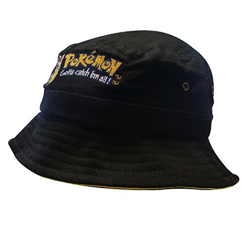 Nintendo Pokémon | Sombrero | Gorra | Sombrero de pesca | Sombrero de cubo | Niños | 56 cm | 100% algodón | Ceniza y Pikachu bordado | Negro