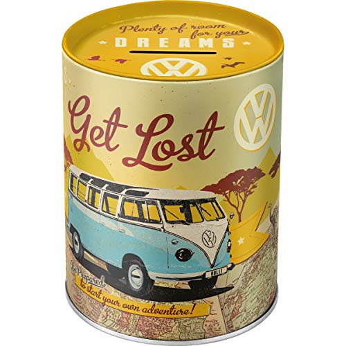 Nostalgic-Art - Hucha de Lata, diseño con Caravana de Volkswagen y Mensaje Get Lost