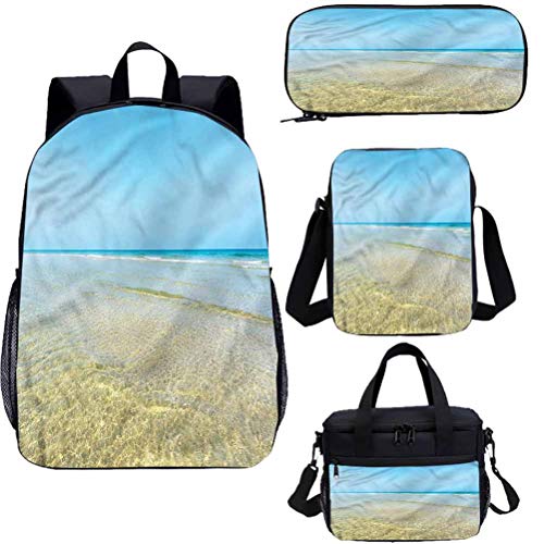 Ocean 17 "mochila con bolsa de almuerzo conjunto de estuche, paisaje naturaleza pacífica, juegos de mochila 4 en 1