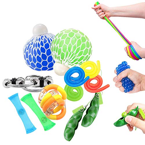 OKSANO Juguetes Sensoriales antiestres 12Pcs, Juguetes Autismo Fidget para niños y Adultos Fiddle Toys for ADHD, Pelota antiestres, Flippy Chain, Soybean Stress Toys, Twisting Toys Esperar