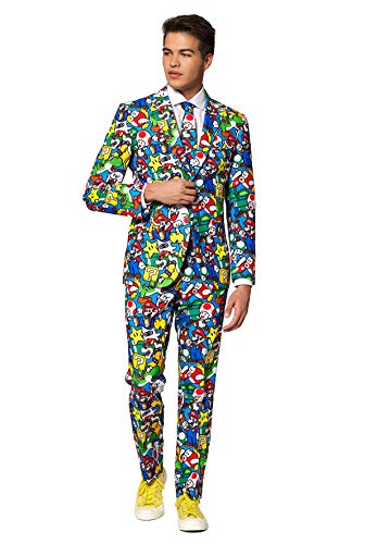 OppoSuits Trajes de fiesta para hombre Super Mario – Viene con chaqueta, pantalones y corbata en diseños divertidos, 38