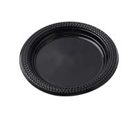 Paquete de 100 platos de plástico negro | Platos de fiesta negros | polipropileno apto para microondas (platos de 17,78 cm)