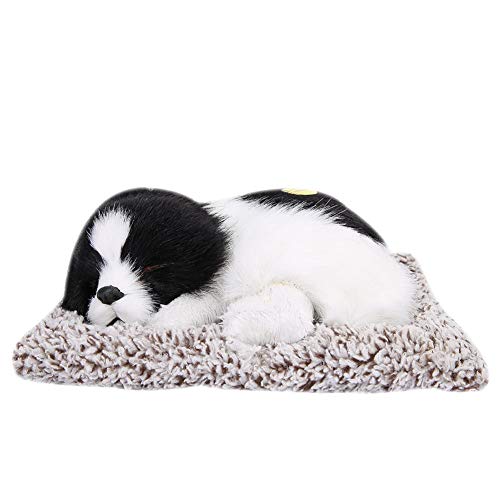 Perro durmiente de peluche, juguete de muñeca de perro durmiente de peluche de simulación con sonido, juguetes de peluche para cachorros, adorno de muñeca, regalo para niños(Negro + blanco)
