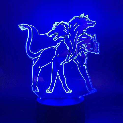 Perro sobrenatural de tres cabezas LED luz nocturna multicolor oficina habitación 3D lámpara de mesa decoración regalo