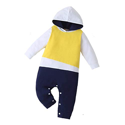 Pingtr Mono mameluco de una pieza con retales y bloques de color con capucha y manga larga para bebés pequeños (Yellow, 68)