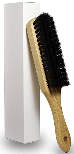 Práctico cepillo de crin Owlmo® para ropa con mango, agujero para colgar, madera de haya con lacado de protección, 25 x 4 cm, ecológico, embalaje respetuoso con el medio ambiente