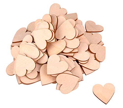 ProArts 100 unidades de corazones de madera de abedul, discos de madera natural, decoración de 4 x 4 cm, colgantes de regalo para manualidades, decoración de madera para una fiesta o aniversario