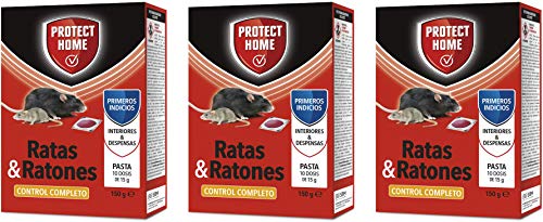 PROTECT HOME Raticida Mata Ratas en Pasta para Interior y despensas Alta eficacia y atracción Ratones-10 x 15 gr (150gr) – Pack de 3 Unidades, Rojo