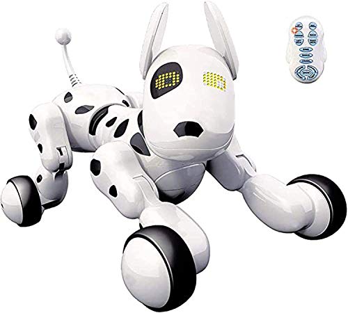 RCTecnic Perro Robot para Niños Buddy Interactivo Mascota, Sabe Cantar, Bailar y tiene Movimiento Teledirigido, Ojos con LED, Con Batería y Cable Cargador USB