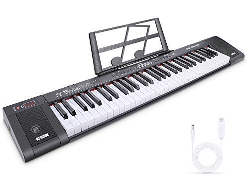 RenFox Digital Piano Teclado Musical Teclado de Piano Digital Teclado Electrónico Portátil con 61 Teclas, Soporte de Música, 200 Tonos, 200 ritmos, 60 Demos para Principiantes