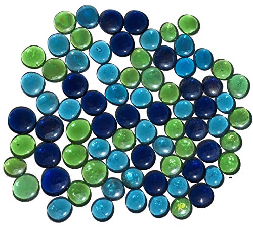 Rhinestone Paradise Piedras decorativas de cristal, aprox. 75 piedras multicolor, verde y azul, de 3 a 4 cm, piedras planas, redondas, decorativas, piedras brillantes, mosaico