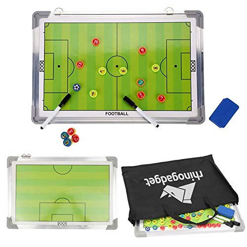 Rhino Gadget Pizarra magnética de entrenamiento de fútbol estrategia de 2 caras con marcadores de jugador, bolígrafo, borrador portátil verde 45 cm x 30 cm con bolsa de transporte con cremallera