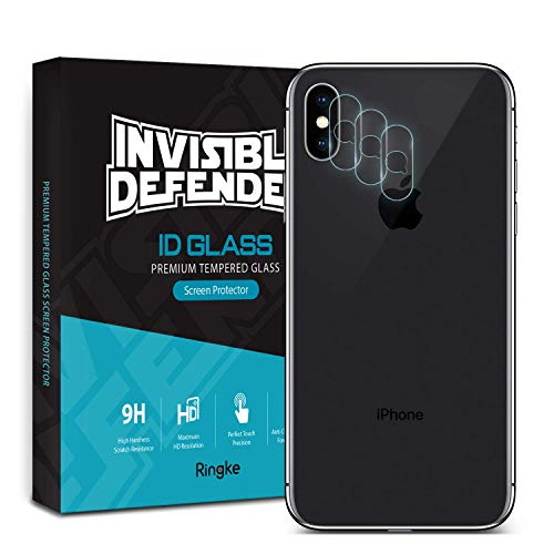 Ringke Defensor Invisible Protector de Lentes de Cristal Templado para iPhone X/iPhone XS/iPhone XS MAX [3 Pack] Escudo Protector Completo Transparente de Doble Lente Dura 9H, Anti Arañazos HD