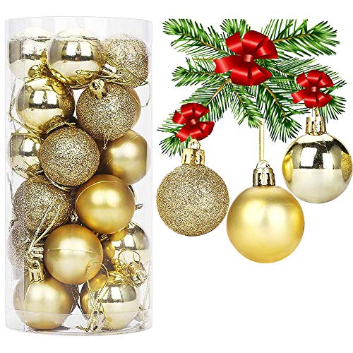 RSVOM 24 bolas de Navidad para decoración de árbol de Navidad, 6 cm, doradas, irrompibles, grandes bolas de Navidad, para Navidad, vacaciones, bodas, Año Nuevo, decoración de fiesta