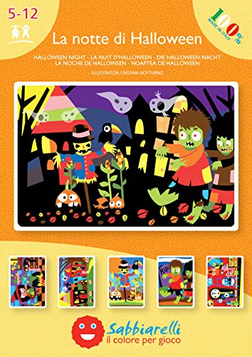 Sabbiarelli Sand-it For Fun - Álbum La Noche de Halloween: 5 Dibujos pre-pegados para Colorear con la Arena (Arena no incluida), Adecuado para niños de años 5+