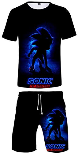 Silver Basic Conjunto de Camiseta y Pantalón Corto Sonic de Verano para Niños Inspirado en el Popular Videojuego Sonic The Hedgehog Sonic Pijama Shadow Cosplay XXS,751Azul Sonic-3