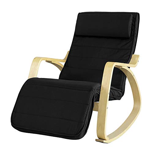 SoBuy® sillón de relada, Silla de relada, mecedora, Mecedora-Reposapiés Ajustable, negro, FST16-SCH,ES