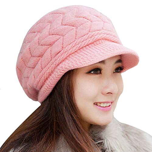 Sombrero de invierno Sombrero de punto Mujeres Sombreros de invierno para mujeres Señoras Beanie Girls Bonnet Gorro cálido se aplica al viaje de pesca de esquí en motocicleta y más-Pink_Style