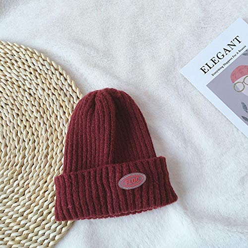 Sombrero de Punto para niños Coreanos otoño e Invierno etiquetado Casual para niños y niñas Sombrero de Lana cálido protección para los oídos Sombrero Puntiagudo Marea-Vino Rojo_Niños (48-53cm)