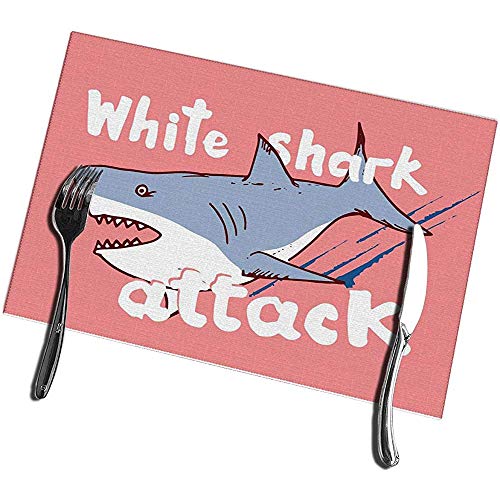 sunnee-shop Manteles Individuales para Mesa de Comedor Juego de 4 Sketch White Shark Attack