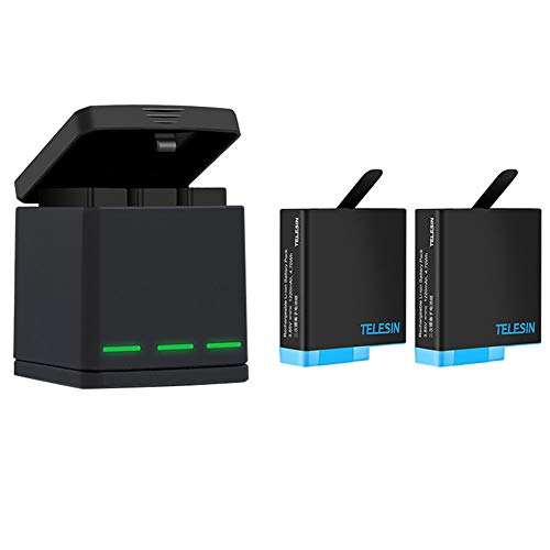 TELESIN Triple Charger Battery Set-Charging Box + 2 baterías con Cable USB Type-C 3 en 1 Kit de Accesorios para GoPro Hero 6 / Hero 5 Black