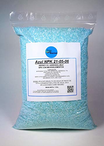TodoCultivo ABONO Azul NPK 21-05-06. 1KG. Abono para riego cristalino HIDROSOLUBLE para Goteo,Rico en macroelementos como nitrogeno para Crecimiento