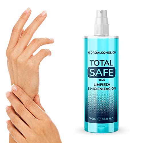 Total Safe 500ml Spray | Ideal para una higiene profunda de manos - Hidroalcoholico Liquido envase con Aerosol Blue