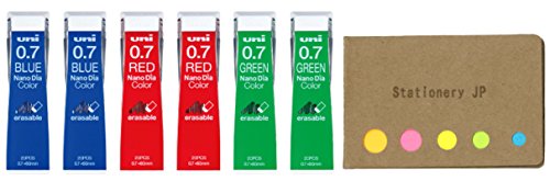 Uni NanoDia Color Mechanical Pencil Leads, 0.7mm, 3 Color(Blue/Red/Green), 6-Pack/total 120 Leads, Sticky Notes Value Set