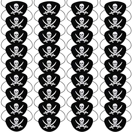 UniBetter 36 Piezas de Parche de Ojo de Pirata de Fieltro Negro Cráneo de un Ojo Máscara de Ojo de Capitán del Caribe para Favores de Fiesta de Halloween, Navidad y Niños