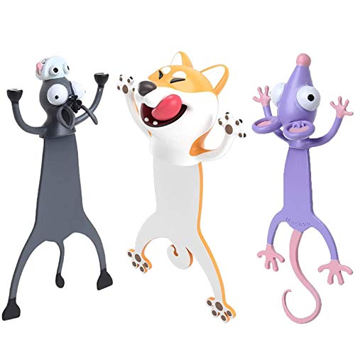 VEGCOO - Marcapáginas 3D de animales con marcapáginas, bonito marcapáginas de animales, oficina, papelería, escuela, regalo divertido para niños estudiantes (perro + burro + ratón)