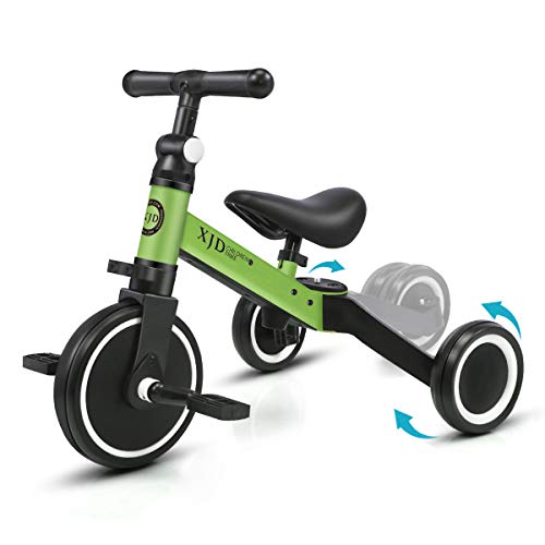 XJD 3 EN 1 Triciclo para Niños Bicicleta para bebé 1-3 años con Pedales Desmontables Asiento Elevador para Ajustar Alturas Regalo de cumpleaños(Verde)
