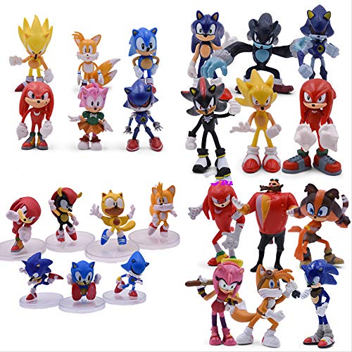 YUNMEI Figura de Sonic 25 Piezas 4 Estilos Sonic Anime Figura de acción de Juguete de PVC Sonic Shadow Tails Personajes Figura Juguetes Conjunto Regalo para niños