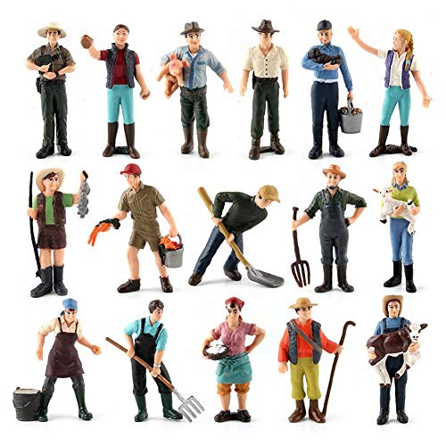 Zerodis 16pcs Figuras de Granja, Figuras de Granjero en Miniatura Juego de Juguete de Granja de Figura de Granja para Regalo de niños